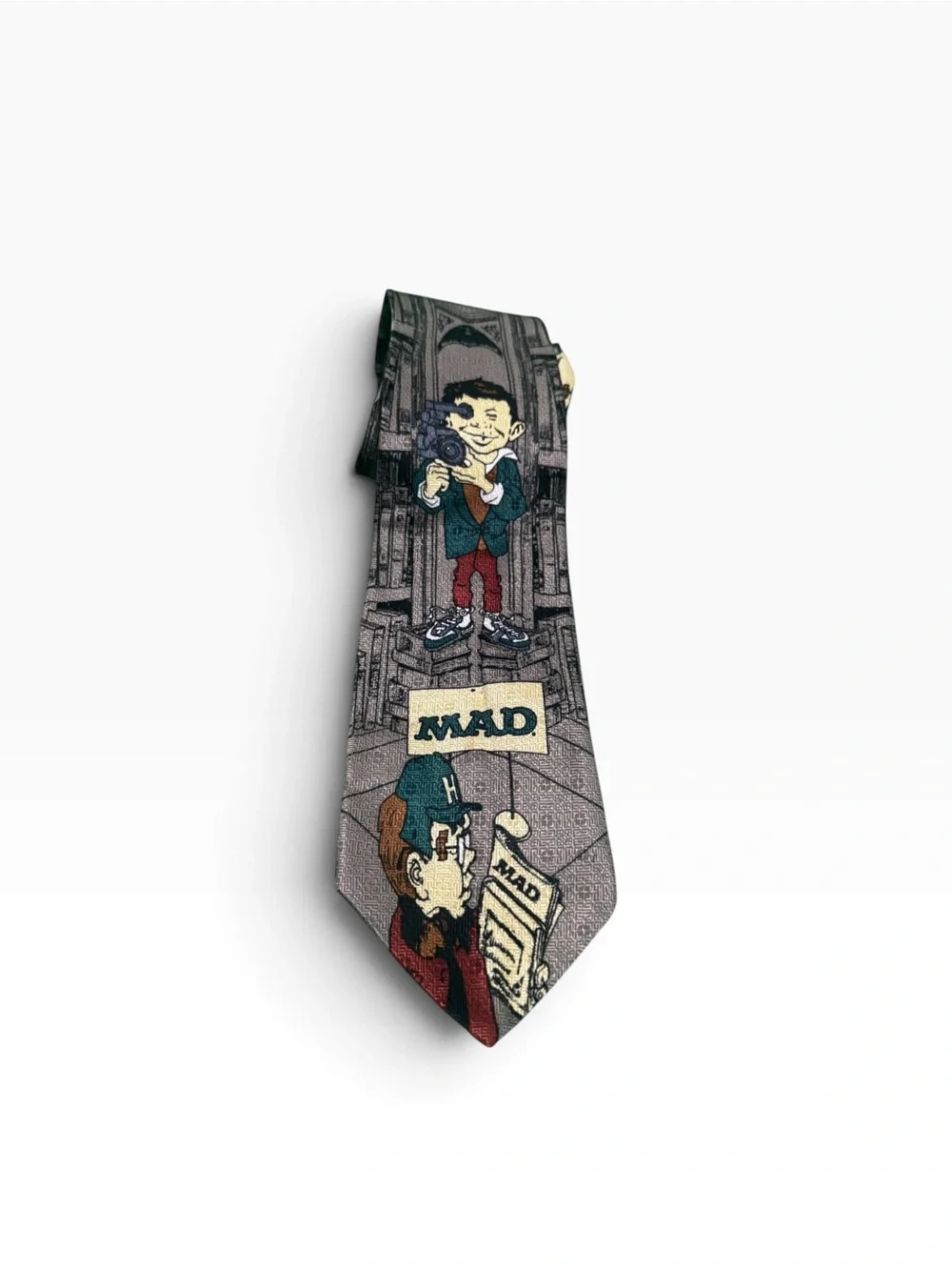 MAD Illustrated Novelty silk Tie - Gray
